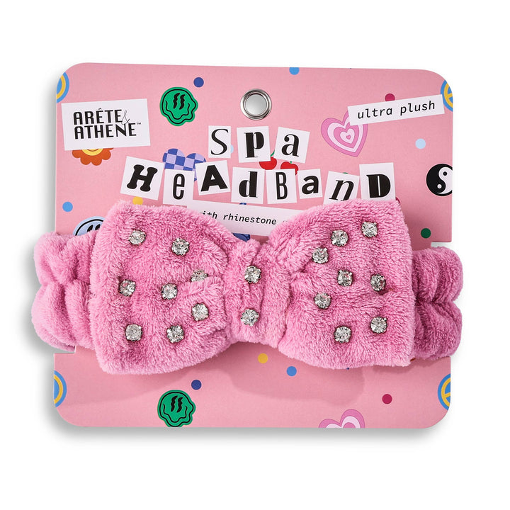 Plush Spa Headband with Rhinestones - Pink