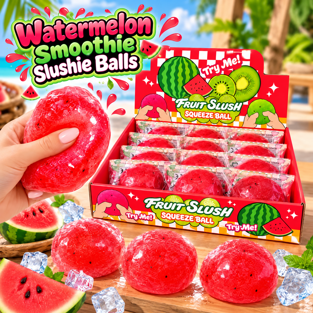 Watermelon Smoothie Slushie Balls — Fruit Slush Squeeze Ball