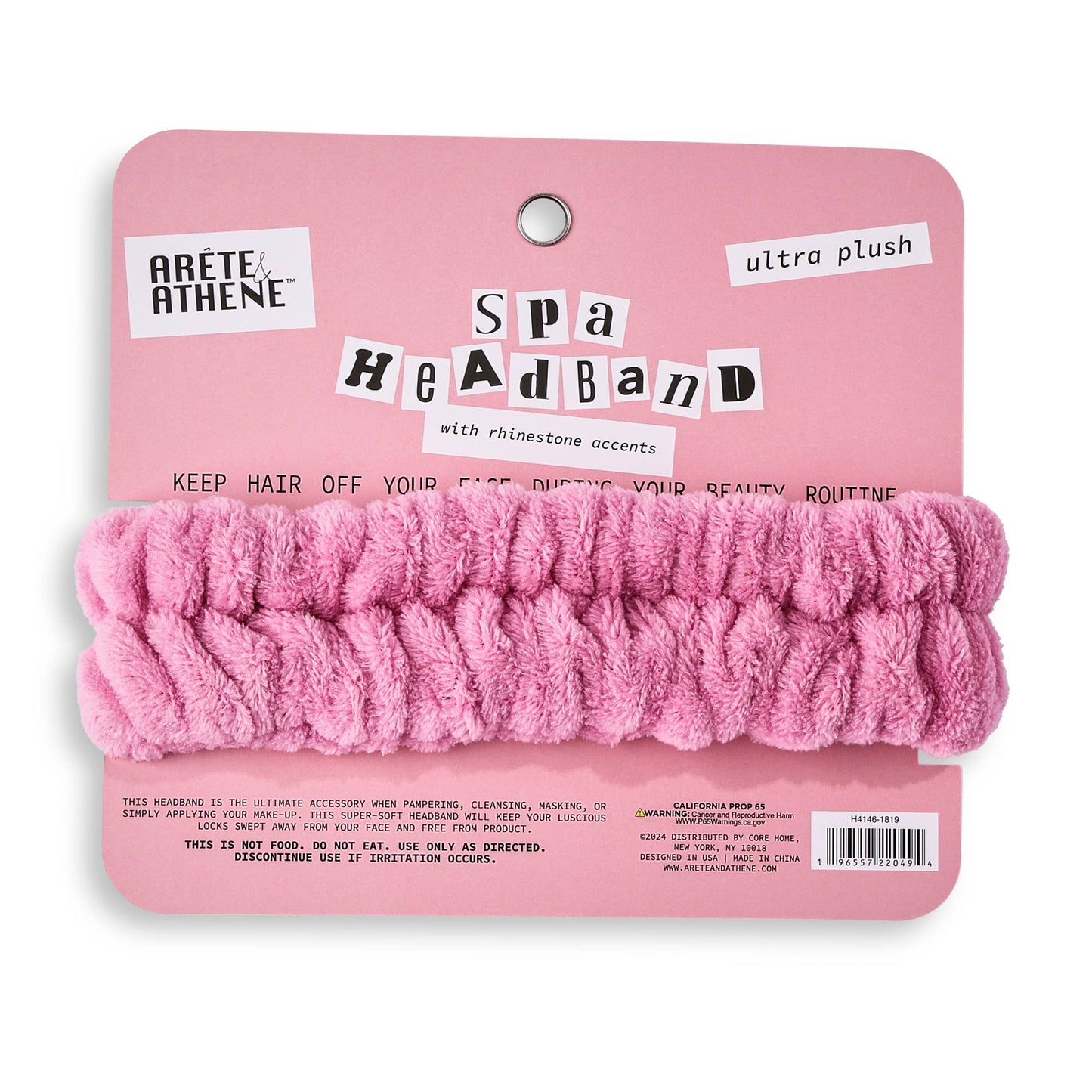 Plush Spa Headband with Rhinestones - Pink