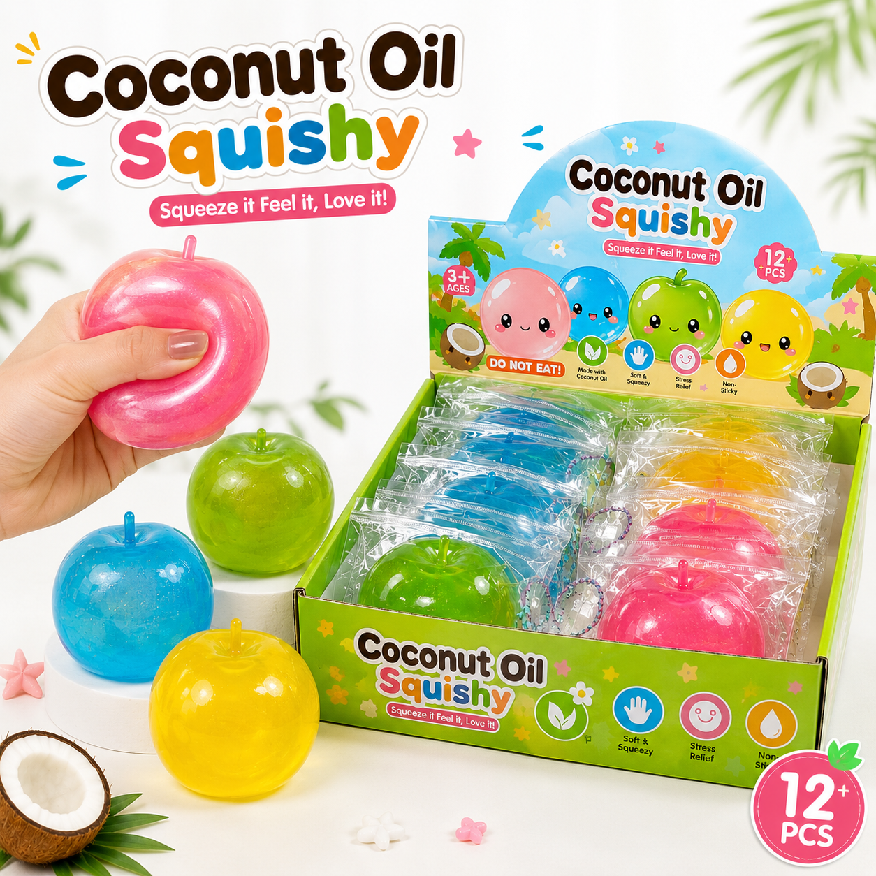 Coconut Oil Squishy Apple Squeeze Toy — Stretchy Stress Ball
