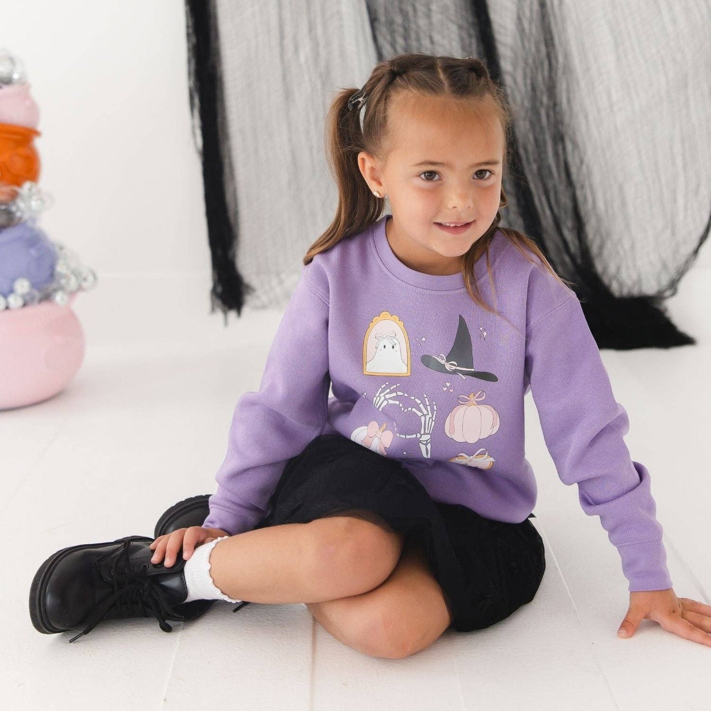 Spooky Girlie Halloween Sweatshirt - Kids Clothing