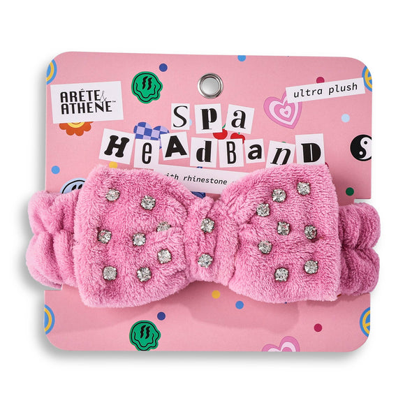 Plush Spa Headband with Rhinestones - Pink