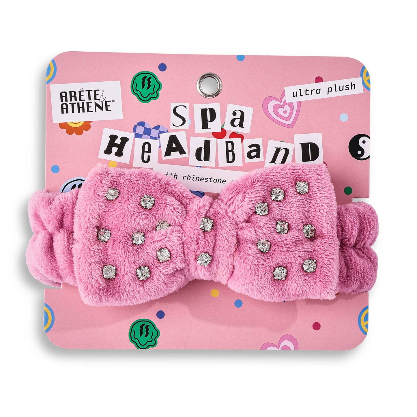 Plush Spa Headband with Rhinestones - Pink