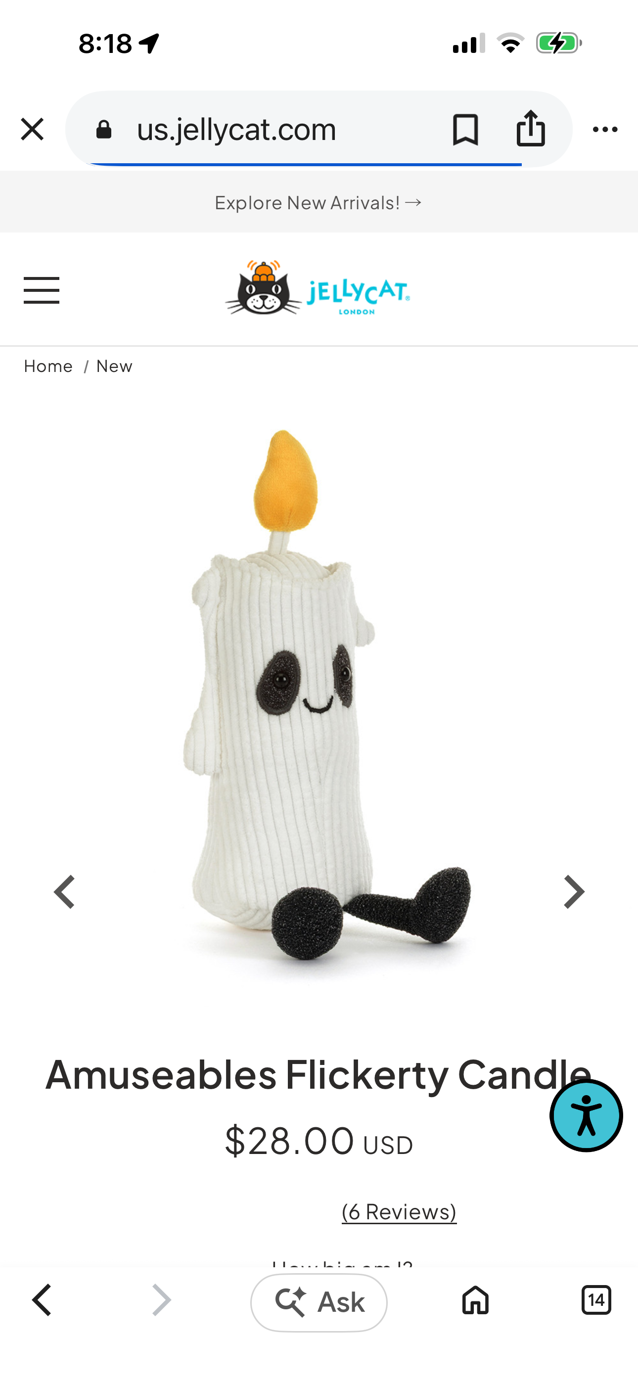 Jellycat Amuseables Flickerty Candle