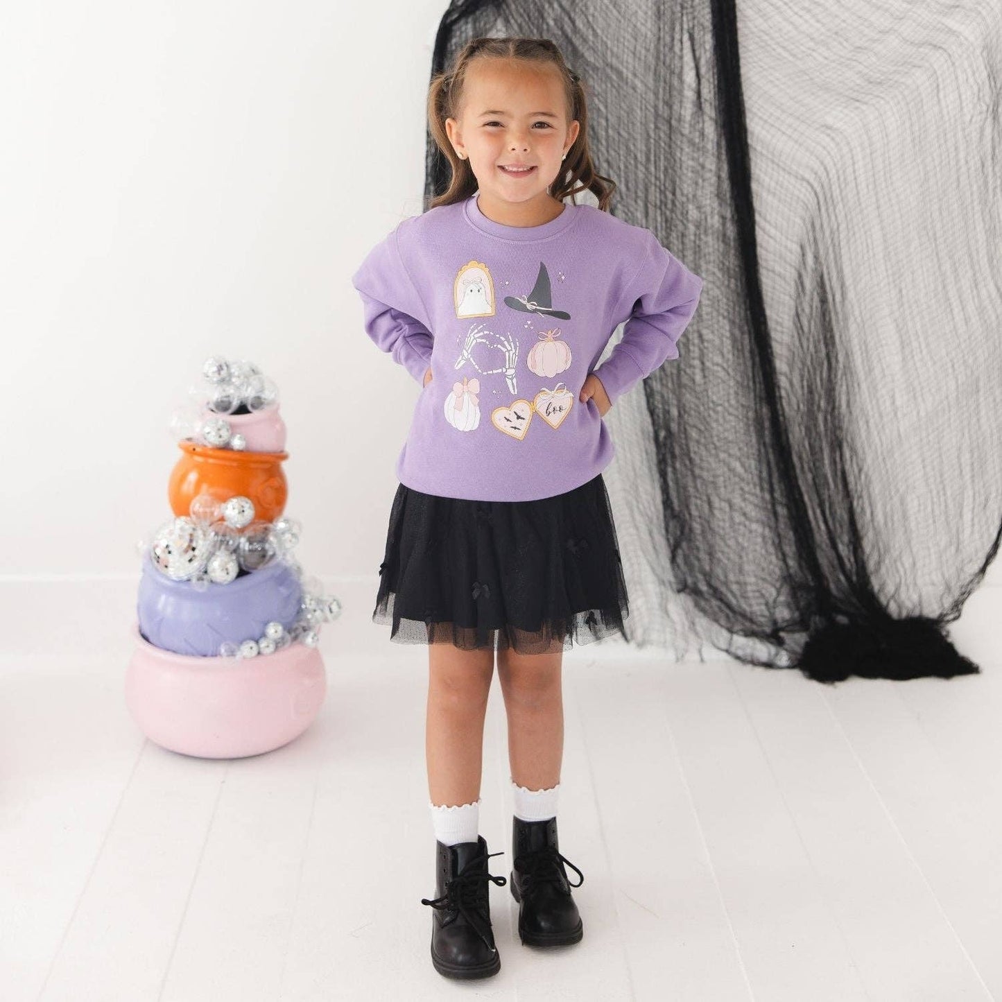 Spooky Girlie Halloween Sweatshirt - Kids Clothing