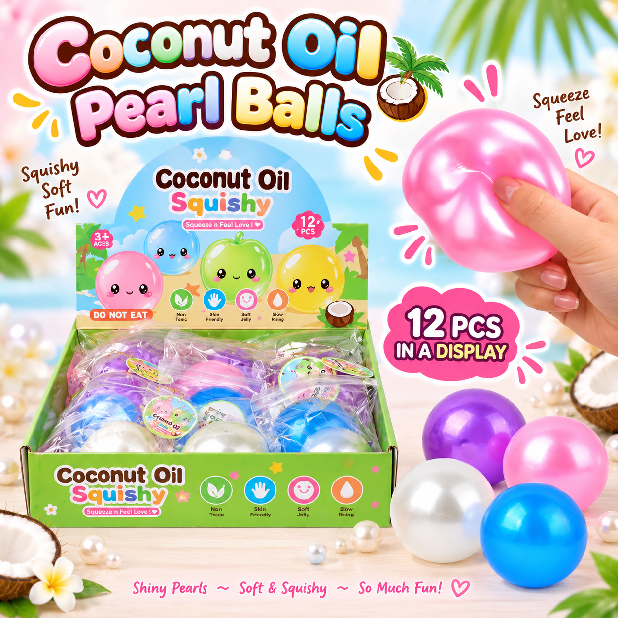 Pearl Coconut Oil Ball Squishy — Assorted Pearl Colors