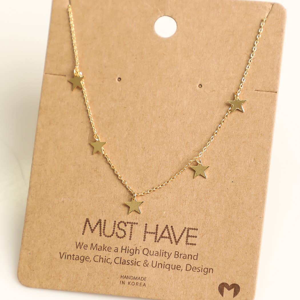 Multi Mini Star Charm Necklace Gold